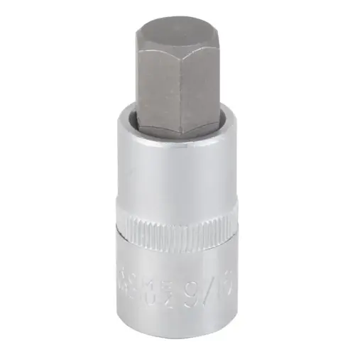 Fractional Hex Bit Socket, Chrome, 9/16 in, 1/2 in Drive, 2-1/2 in OAL Silver