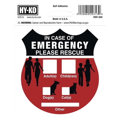 Graphic Sign, IN CASE OF EMERGNCY PLEASE RESCUE, Silver Background, Vinyl, 4 in H x 4 in W Dimensions