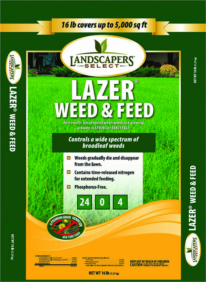 Landscapers Select 902728 LAZER Weed and Feed Fertilizer, 16 lb Bag, Granular, 24-0-4 N-P-K Ratio