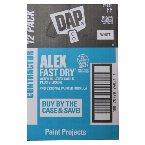 ALEX 7079874851 FAST DRY Latex Caulk Sealant, White, 4.4 to 37 deg C, 300 mL Cartridge - pack of 12