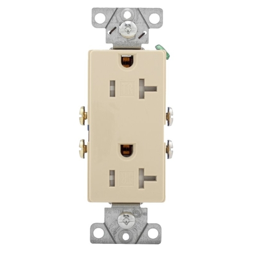 Eaton TR1307V-BOX Duplex Receptacle, 2 -Pole, 20 A, 125 V, Back, Side Wiring, NEMA: 5-20R, Ivory