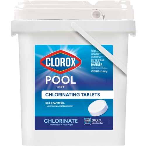 CLOROX 22412CLX POOL & Spa ACTIVE99 Chlorinating Tablet, Solid, Chlorine, 12 lb