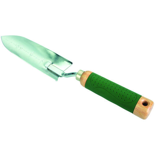 Garden/Transplanting Trowel, 6-1/4 in L Blade, 2 in W Blade, Aluminum Blade, Wood Handle