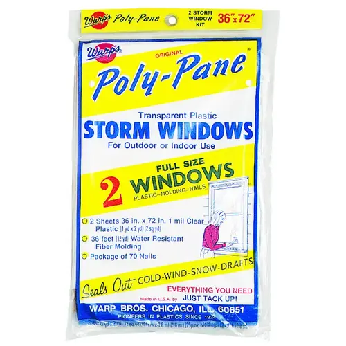 Poly-Pane Series Storm Window Kit, 36 in W, 1 mil Thick, 72 in L, Clear - pack of 2