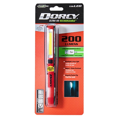 Dorcy 41-4341 Ultra HD Series Clip Light, Lithium-Ion, Rechargeable Battery, LED Lamp, 200 Lumens Lumens, Black/Red