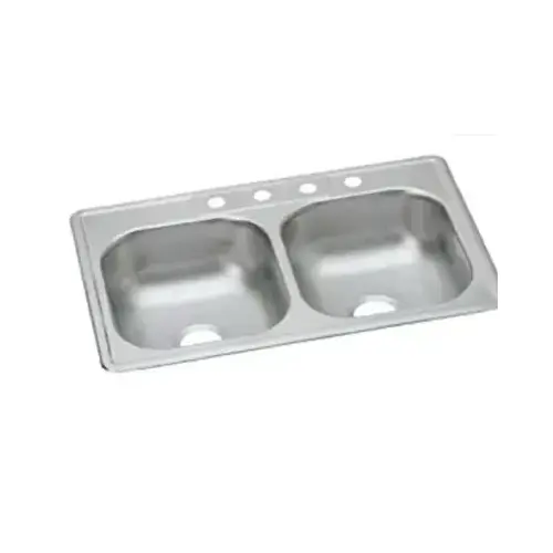 Dayton Drop-In Stainless Steel 33 in. 4-Hole Double Bowl Kitchen Sink Satin