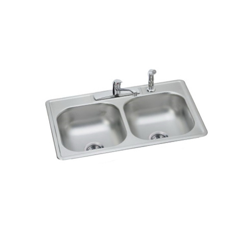 Elkay DD233224DF Dayton All-in-One Drop-In Stainless Steel 33 in. 4-Hole 50/50 Double Bowl Kitchen Sink with Faucet