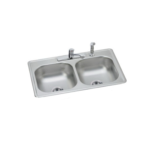 Dayton All-in-One Drop-In Stainless Steel 33 in. 4-Hole 50/50 Double Bowl Kitchen Sink with Faucet