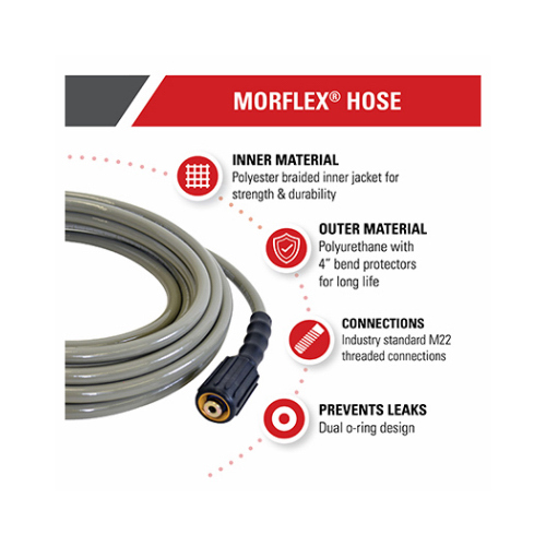 Morflex Pressure Washer Hose, Rated Up to 3700 PSI, 5/16-In. x 50-Ft.