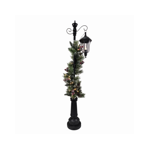 PULEO ASIA LIMITED 277-3542-LP55RLW05 LED Christmas Lamp Post, Hanging Light & 50 Rice Lights, Greenery, 66 In.