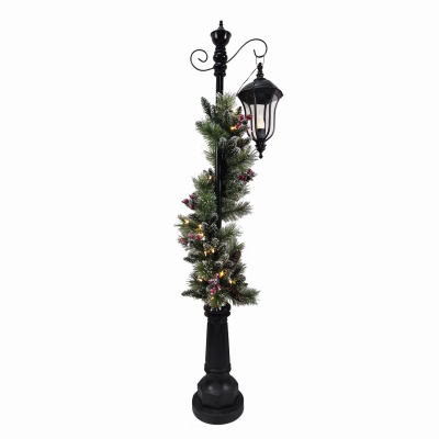 PULEO ASIA LIMITED 277-3542-LP55RLW05 LED Christmas Lamp Post, Hanging Light & 50 Rice Lights, Greenery, 66 In.