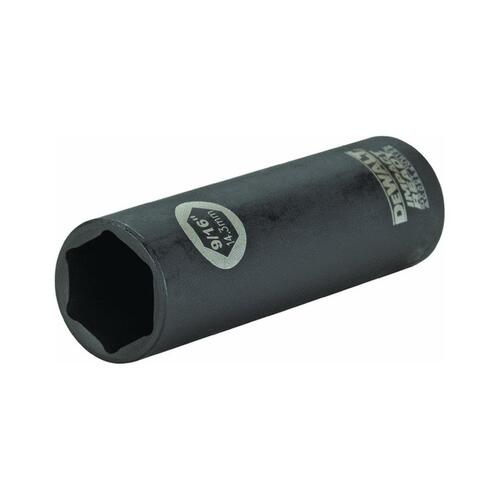 IMPACT READY Impact Socket, 9/16 in Socket, 3/8 in Drive, Square Drive, 6-Point, Steel, Black Oxide