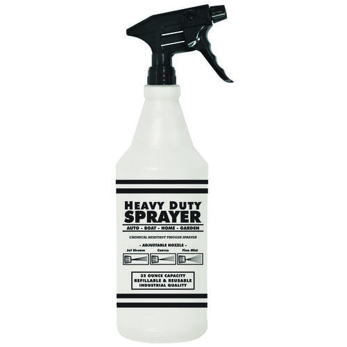 Sprayer Bottle, 32 oz Capacity, Trigger Nozzle, FKM, Black