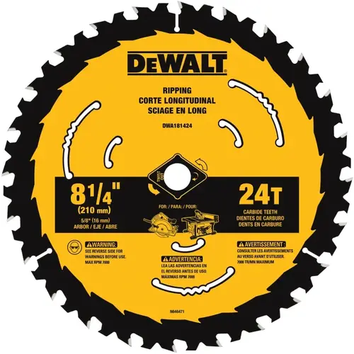 Circular Saw Blade, 8-1/4 in Dia, 5/8 in Arbor, 24-Teeth, Applicable Materials: Wood