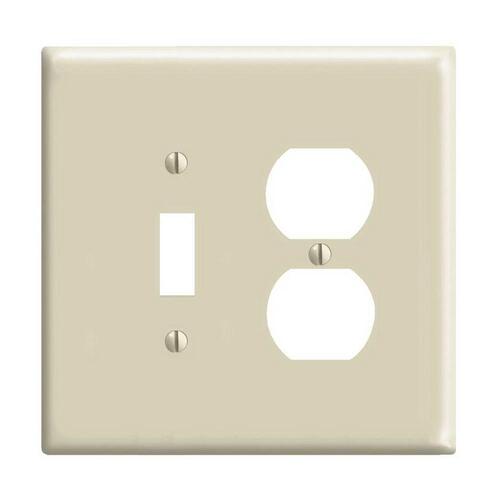 0PJ18-I Combination Wallplate, 4-3/8 in L, 3-1/8 in W, Midway, 2 -Gang, Nylon, Ivory, Device Mounting