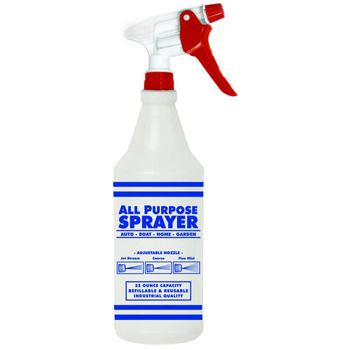 Sprayer Bottle, 32 oz Capacity, Trigger Nozzle, Red/White