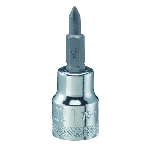 Phillips Screwdriver Bit Socket, #1 Tip, 3/8 in Drive, Chrome Vanadium, Polished Chrome Vanadium