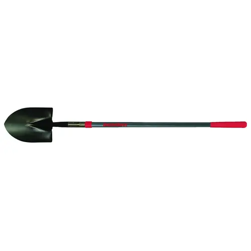 Shovel, 8-3/4 in W Blade, Steel Blade, Fiberglass Handle, Long Handle, 48 in L Handle Black/Red