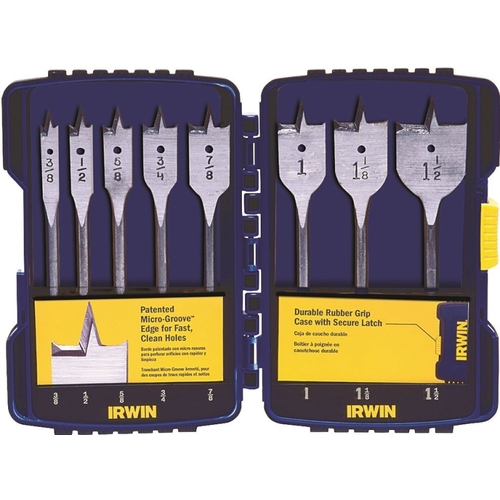 Irwin 341008 Spade Bit Set, 8-Piece, Steel, Bright