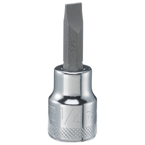 Slotted Screwdriver Bit Socket, 1/4 in Tip, 3/8 in Drive, Polished Chrome Vanadium