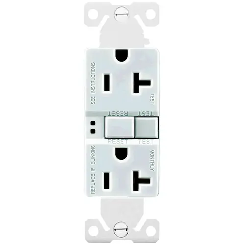 GFCI Duplex Receptacle, 2 -Pole, 20 A, 125 V, Back, Side Wiring, NEMA: 5-20R, White