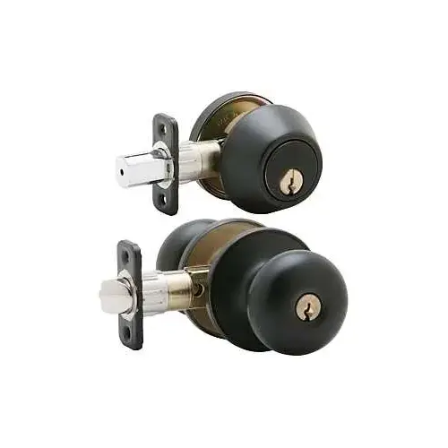 Keyed Entry Knob and Deadbolt Combo, 3 Grade, Metal, Aged Bronze, 2-3/8, 2-3/4 in Backset, C Keyway