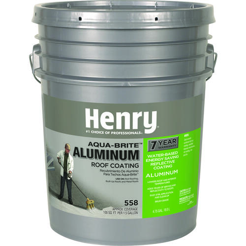 Henry He558178 Waterbased Aluminum Roof Coating Aqua Brite Smooth Bright White Fibered Aluminum