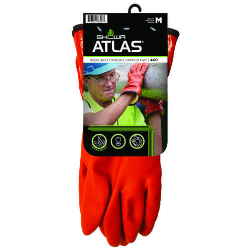 Atlas 460M-08.RT Insulated Coated Gloves, M, 11-13/16 in L, Gauntlet Cuff, PVC Glove, Orange