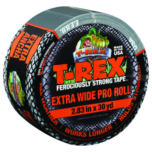 T-Rex 241358 Duct Tape, 30 yd L, 2.83 in W, Polyethylene-Coated Cloth Backing, Gunmetal Gray