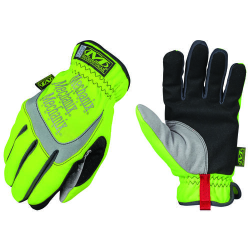 High-Visibility Work Gloves, Men's, M, 9 in L, Reinforced Thumb, Elastic Cuff, Yellow