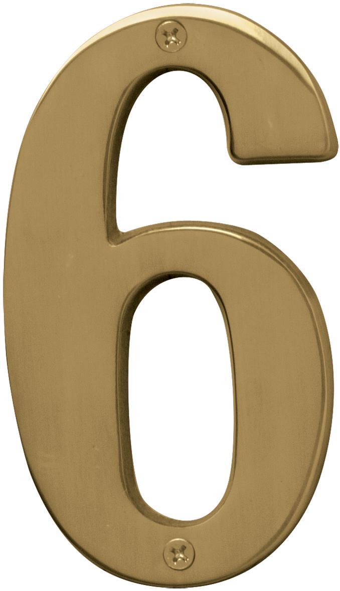 Hy-Ko BR-51PB/6 Prestige Series House Number, Character: 6, 5 in H Character, Brass Character, Solid Brass