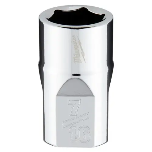 Socket, 7/16 in Socket, 3/8 in Drive, 6-Point, Chrome Vanadium Steel, Chrome Silver