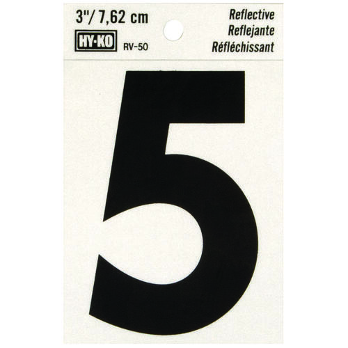 Reflective Sign, Character: 5, 3 in H Character, Black Character, Silver Background, Vinyl