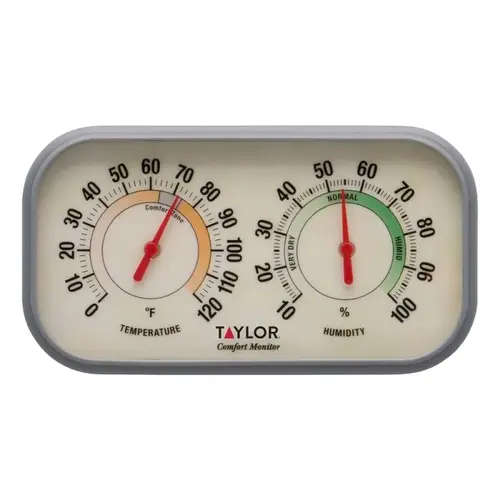 TAYLOR 5506 Monitor Thermometer and Humidity Reader, 0 to 120 deg F, 10 to 100 % Humidity Range