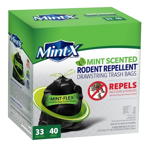 Mint-X MX3335B40F Trash Bag, XL, 33 gal Capacity, Plastic, Black - pack of 40
