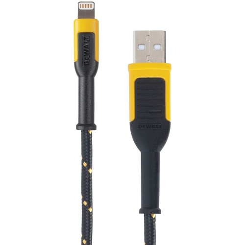 Charger Cable, iOS, USB, Kevlar Fiber Sheath, Black/Yellow Sheath, 10 ft L