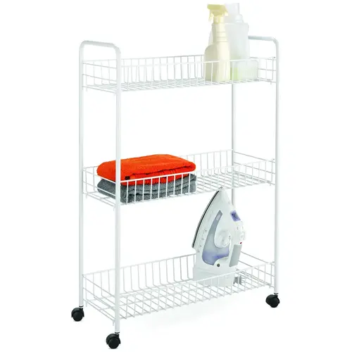 Storage Cart, 23 in OAL, 8 in OAW, 31 in OAH, 3-Shelf, Steel White