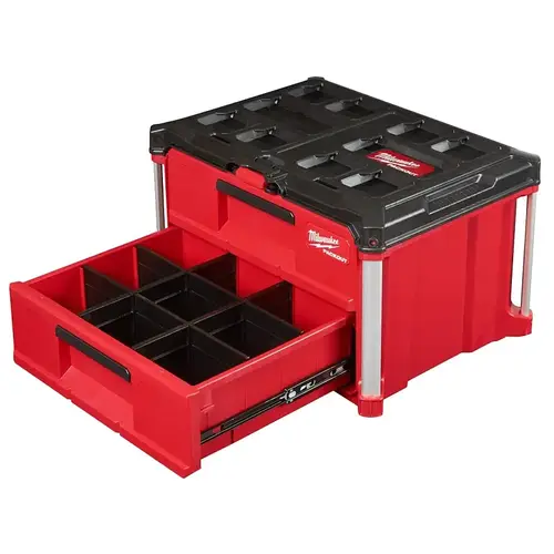PACKOUT Tool Box, 50 lb, Polypropylene, Black/Red, 22.2 in L x 16.3 in W x 14.3 in H Outside