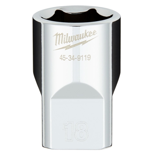 Socket, 18 mm Socket, 1/2 in Drive, 6-Point, Chrome Vanadium Steel, Chrome