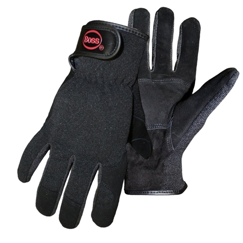 GUARD Mechanic Gloves, Unisex, XL, Open, Shirred Elastic Back Cuff, Goatskin Leather/Spandex, Black