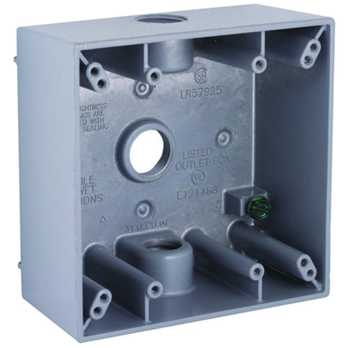 Weatherproof Box, 3 -Outlet, 1 -Gang, Aluminum, Gray, Powder-Coated