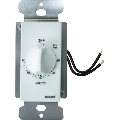 Countdown Timer, 20 A, 125 V, 2500 W, 60 min Time Setting, 6 On/Off Cycles Per Day Cycle, White