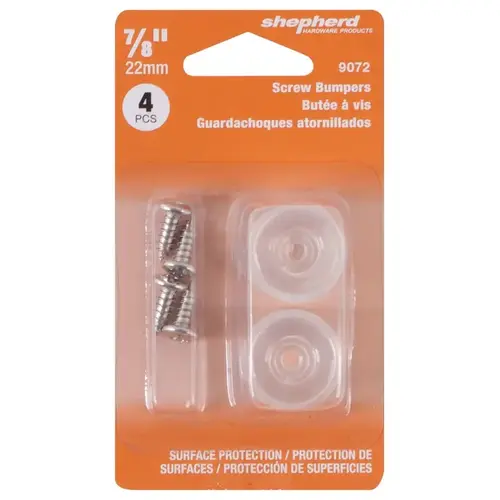 Shepherd Hardware 9072 Screw Bumper, 7/8 in, Round, Rubber Clear - pack of 4