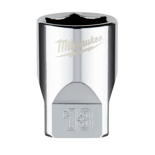 Socket, 13 mm Socket, 1/4 in Drive, 6-Point, Chrome Vanadium Steel, Chrome Silver