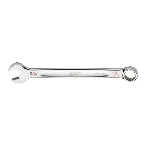 Combination Wrench, SAE, 11/16 in Head, 8.86 in L, 12-Point, Steel, Chrome