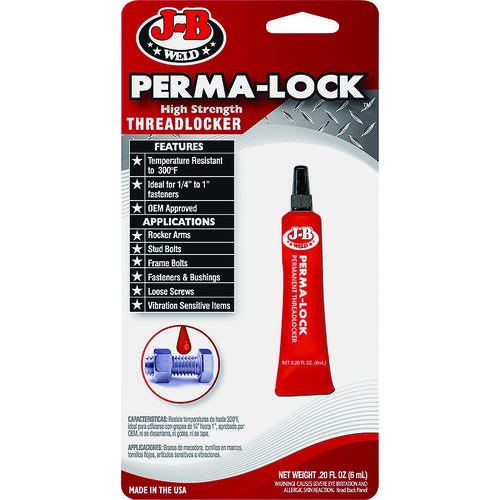 J-B Weld 27106 Perma-Lock Threadlocker, Liquid, Mild Organic, Slight, Red, 6 mL Tube