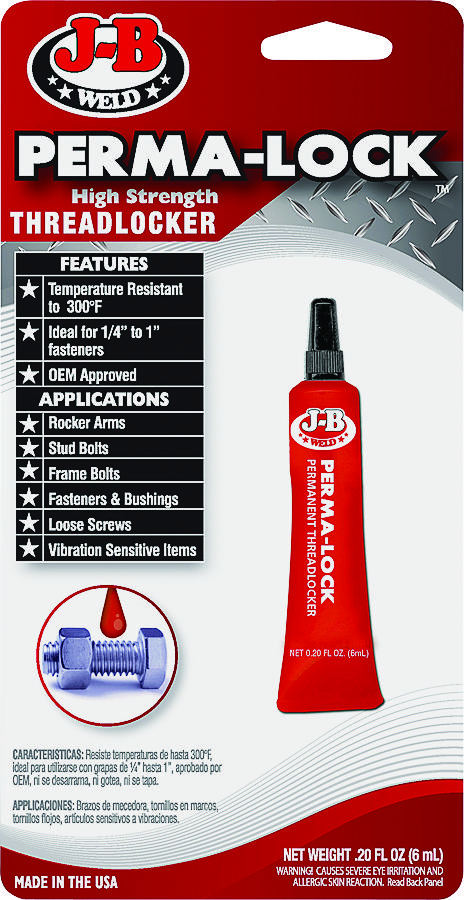 J-B Weld 27106 Perma-Lock Threadlocker, Liquid, Mild Organic, Slight, Red, 6 mL Tube