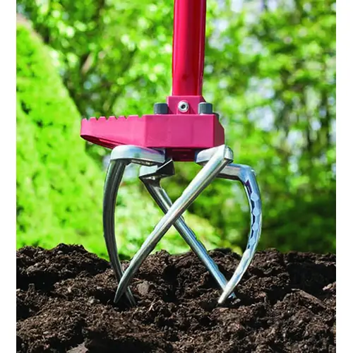 Garden Weasel 91334 Hand Cultivator Claw Pro 4 Tine Steel 45" Steel Handle Red