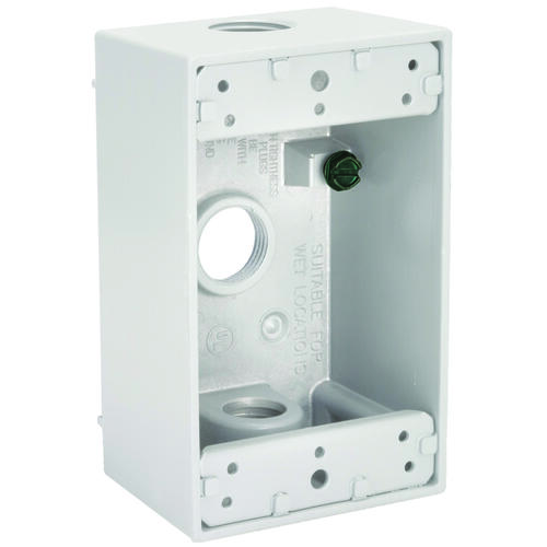 Weatherproof Box, 3 -Outlet, 1 -Gang, Aluminum, White, Powder-Coated