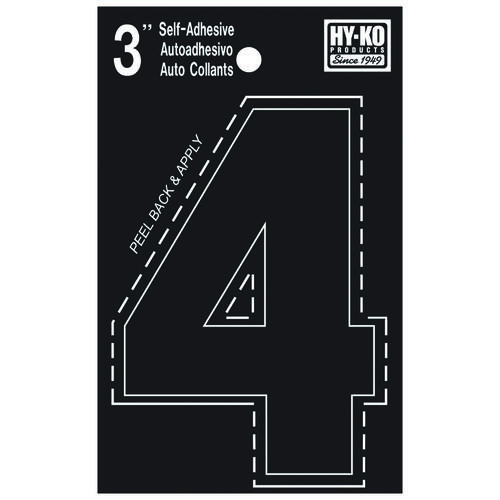 30400 Series Die-Cut Number, Character: 4, 3 in H Character, Black Character, Vinyl - pack of 10